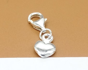 Sterling Silver TINY Heart Clip On Charm, 925 Silver Small Heart Charm w/ Clip On Lobster Clasp, Love Heart Charm, Bracelet Necklace Charm