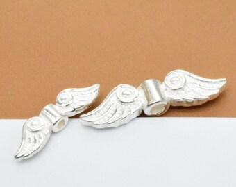 Antique Silver Finish 12mm Silver angel wing beads angel beads- PBF310 100Pc Small Winged Beads Silver wing beads Pewter