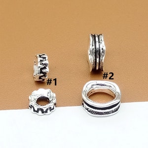 10 Sterling Silver Ring Spacer Beads, Large Hole Beads, 925 Silver Donut Bead, Gear Pattern Bead, Tire Bead, Bracelet Bead, Necklace Bead