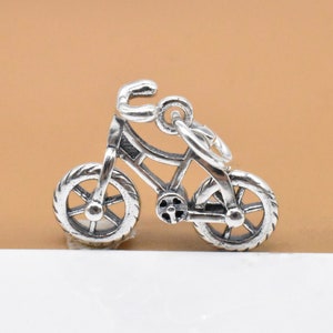 Sterling Silver Bicycle Charm 3D, 925 Silver Bike Charm, Spinning Tire Bicycle, Bike Pendant, Cycling Charm, Biking Charm, Necklace Charm