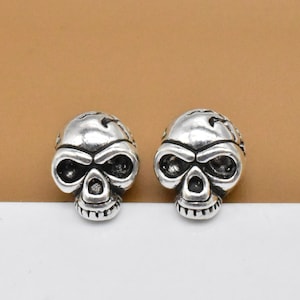 2 Sterling Silber Schädel Perlen, 925er Silber Schädel Perlen, Schädelkopf Perle, Skelett Perle, Punk Schädel Perle, Armband Perle, Halskette Perle