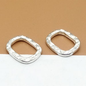 8 Sterling Silver Hammered Jump Rings, 925 Silver Closed Jump Ring, Rectangle Jump Ring, Jump Ring Bead Spacer for Bracelet Necklace