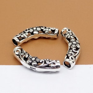 3 Sterling Silver Flower Curve Tubes, 925 Silver Flower Tube Bead, Spiral Tube Bead, Hollow Tube, Necklace Bead, Bracelet Bead