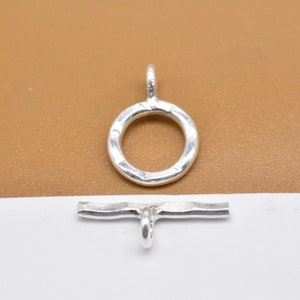 4 Sterling Silver Circle Hammered Toggle Clasps, 925 Silver Toggle Clasps, Ring Toggle Set 10mm, Round Toggle Clasp for Bracelet Necklace