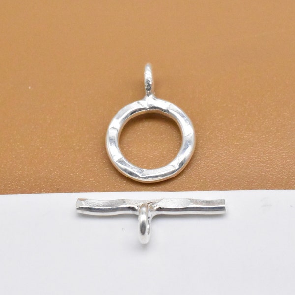 2 sterlingzilveren cirkelgehamerde kapittelsluitingen, 925 zilveren kapittelsluitingen, ringkettingset 10 mm, ronde kapittelsluiting voor ketting