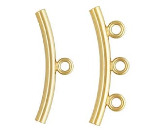 14K Gold Filled Bail Tube Bead, Gold Filled Curved Tube Bead with Ring, Tube Spacer, Noodle Tube Bead, Jewelry Findings 2x20mm