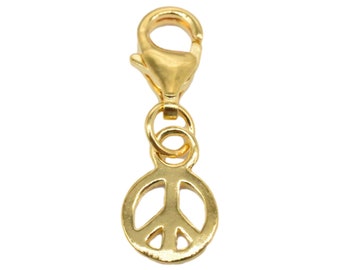 925 Sterling Silver Peace Clip On Charm with Heavy 18K Gold Plated, 18K Gold Vermeil Style Peace Sign Charm, Small Peace Symbol Charm