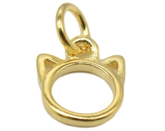 14K Gold Vermeil Style Small Cat Charm, 925 Sterling Silver Cat Charm with Heavy 14K Gold Plated, Small Cat Head Charm, Necklace Charm