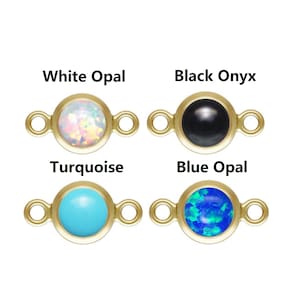 2pcs 14K Gold Filled Bezel Connectors w/ 4mm Synthetic Stone, Gold Filled Bezel Connector, White Blue Opal, Black Onyx Turquoise Stone Bezel