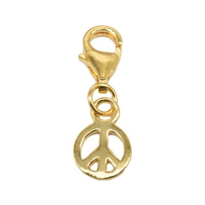 925 Sterling Silver Peace Clip On Charm with Heavy 18K Gold Plated, 18K Gold Vermeil Style Peace Sign Charm, Small Peace Symbol Charm