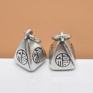 2 Sterling Silver Lucky Charms, 925 Silver Good Fortune Charms, Luck Charm, Chinese Character Fu Charm, Good Luck Pendant, Lucky Pendant
