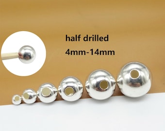 4 Sterling Silver Half Drilled Beads, Half Hole Beads, 925 Silver Half Drilled Beads, Half-Drilled Beads, Half Drilled Round Beads