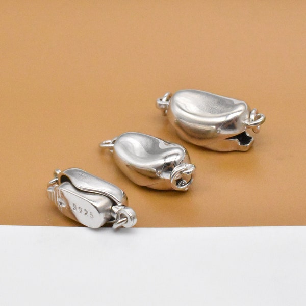 2 Sterling Silver Pearl Clasps w/ Rhodium Plated, 925 Silver Pearl Clasps, Pearl Clasp Connectors, Coffee Bean Clasp, Oval Clasp, Box Clasp