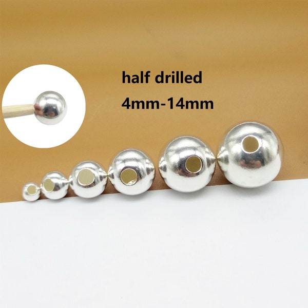 4 Sterling Silver Half Drilled Beads, Half Hole Beads, 925 Silver Half Drilled Beads, Half-Drilled Beads, Half Drilled Round Beads