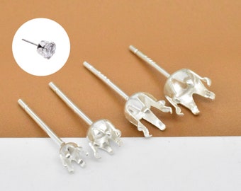 10 Pairs Sterling Silver Claw Earring Setting w/ Backs, 925 Silver Claw Earring Posts, 6 Prongs Post Earring, Faceted Stone Earring Setting