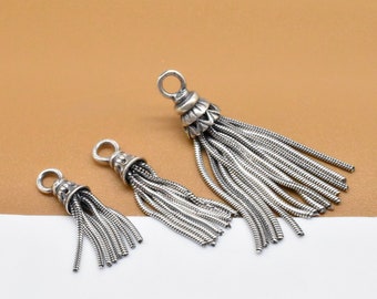 Sterling Silver Chain Tassel Charm, 925 Silver Tassel Pendant, Snake Chain Tassel, Snake Tassel Charm for Tassel Necklace, Tassel Jewelry