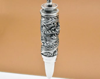 Sterling Silver Dragon Bullet Pendant, Locket Pendant, 925 Silver Dragon Box Pendant, Dragon Prayer Box, Dragon Pendant Can Be Opened
