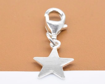 Sterling Silver Small Star Clip On Charm, 925 Silver Star Charm with Clip On Lobster Clasp, Star Clip Charm, Pentagram Charm, Necklace Charm