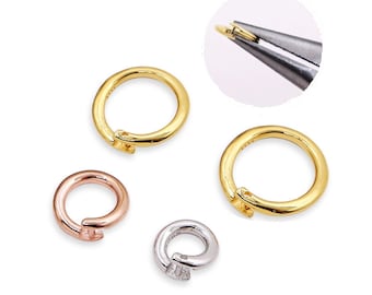 2 Sterling Silver Lock Jump Rings 6mm 8mm 10mm 12mm 14mm, 925 Silver Lock In Jump Rings, Gold Plated Locking Jump Ring, Open to Closed Clasp
