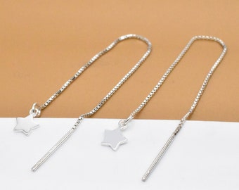 4 Pairs Sterling Silver Star Earring Threaders, 925 Silver Earring Threads, Box Chain Ear Threader, Star Ear Threads, Earring Components