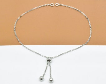 Sterling Silver Unfinished Bracelet Chain Rhodium Plated, 925 Silver Adjustable Cable Chain Bracelet Making Chain Stopper Bead Closed Ring