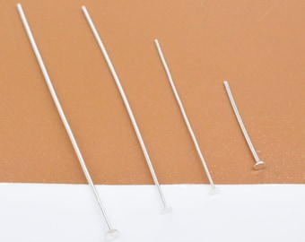 50 Sterling Silver Headpins, 925 Silver Flat Head Pins, Silver Needles, Wire Thick 0.4mm 0.5mm 0.6mm 0.7mm, Length 15mm 20mm 25mm 30mm 50mm