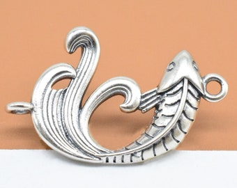 Sterling Silber Fisch Verbinder Charm , 925 Silber Fisch Charm , Glücksfisch Charm , Seeverbinder , Armbandanhänger , Halskettenanhänger