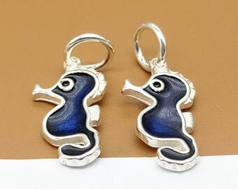 2 ciondoli a forma di cavalluccio marino in argento sterling con smalto, ciondolo a forma di cavalluccio marino, ciondolo a forma di cavalluccio marino blu in argento 925, ciondolo a forma di cavalluccio marino per collana e bracciale