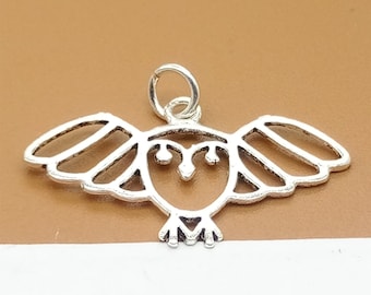 2 Sterling Silver Owl Charms, Owl Pendant, 925 Silver Owl Charm, Cut-out Owl Charm, Animal Charm, Bird Charm for Bracelet Necklace