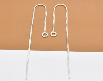 4prs Sterling Silver U Earring Threader w/ Open Jump Ring, 925 Silver Ear Thread, Curb Chain Ear Threader, Earring Thread, Earring Component