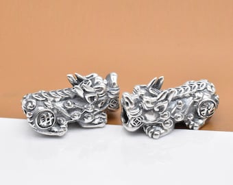 Sterlingzilveren Pixiu-kraal, 925 zilveren Pi Xiu-kraal, Kylin-kraal, Fortune Pixiu-kraal, Good Fortune-kraal, Wealth-kraal, ketting armband kraal
