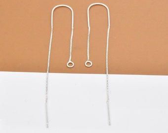 4 Pairs Sterling Silver U Earring Threaders with Closed Jump Ring, 925 Silver Ear Thread, Box Chain Earring Threader, Earring Components