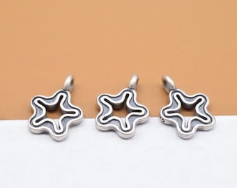 4 Sterling Silver Starfish Charms 2-Sided, 925 Silver Star Fish Charm, Starfish Charm, Ocean Charm, Bracelet Charm, Necklace Charm 9mm