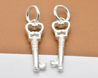 2 Sterling Silver Key Charm, 925 Silver Key Charm, Shiny Key Charm, Small Key, Key Jewelry Making, Bracelet charm, Necklace Charm