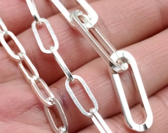 Sterling Silver Paper Clip Chain, 925 Silver Paperclip Chain, Bracelet Chain, Necklace Chain, Unfinished Chain Footage 3.28 Feet, 1 Meter