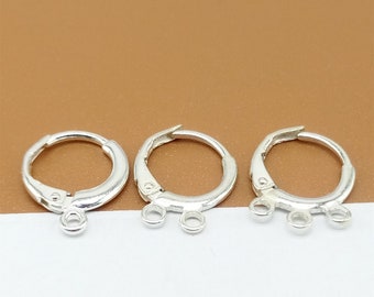 2 Pairs Sterling Silver Round Earring Hoops w/ Open Jump Ring, 925 Silver Hoop Earring, Ear Wire Hoops, Earring Component, Huggie Earring