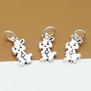 10 Sterling Silver Small Bunny Charms, 925 Silver Bunny Charm, Oxidized Rabbit Charm, Zoo Charm, Animal Charm for Bracelet Necklace
