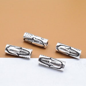 4 Sterling Silver Corn Tube Beads, 925 Silver Food Bead, Vegetable Bead, Barrel Bead, Tube Spacer Bead, Bracelet Bead, Necklace Bead