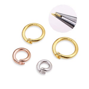 4 Sterling Silver Lock Jump Rings 6mm 8mm 10mm 12mm 14mm, 925 Silver Lock In Jump Rings, Gold Plated Locking Jump Ring, Open to Closed Clasp