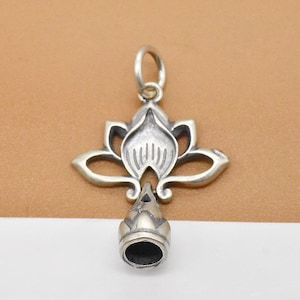 2 Sterling Silver Lotus End Cap Charms, 925 Silver Cord End Cap Charms, Flower Tassel Cap Charm, Oxidized Lotus Flower, Necklace Charm