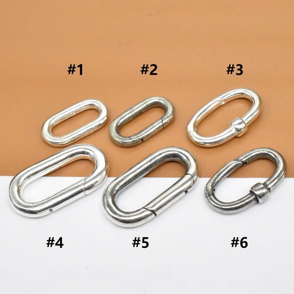 Sterling Silver Oval Clasp, 925 Silver Hinged Ring Push Clasp, Spring Gate Clasp, Hinged Clasp, Holder Clasp for Connector Necklace Bracelet