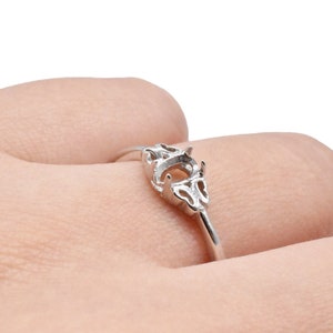 Sterling Silver Ring Setting Rhodium Plated with Butterfly Design, 925 Silver Ring Blank, Women Ring, Adjustable Ring Setting, Fit 4x6mm