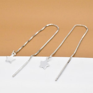 4 pary srebrnych nawlekaczy do kolczyków w kształcie gwiazdek, nici do kolczyków ze srebra próby 925, nawlekacz do łańcuszków, nici do kolczyków w kształcie gwiazdek, elementy kolczyków