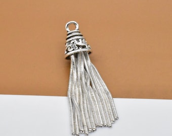 Sterling Silver Tassel Charm, 925 Silver Tassel Charm, Snake Chain Tassel Charm, Chain Tassel Pendant, Tassel Necklace Charm, Earring Charm