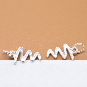 10 Sterling Silver Electrocardiogram Heartbeat Charms, 925 Silver Heartbeat Frequency Charm, Heart Beat Pendant, Bracelet Charm