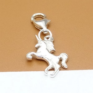 Sterling Silver Unicorn Clip On Charm, 925 Silver Unicorn Charm w/ Clip On Lobster Clasp, Unicorn Clip Charm, Bracelet Charm, Necklace Charm