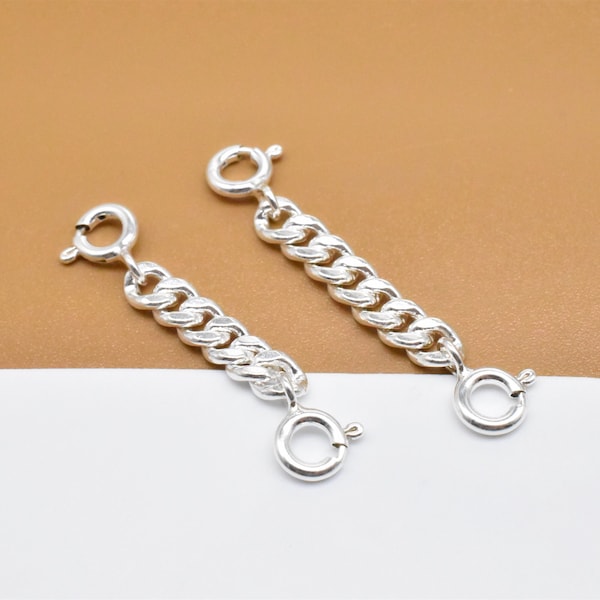 2 extensions de chaîne de bordure en argent sterling avec fermoir à ressort, chaîne d’extension en argent 925, chaîne d’extension de bracelet, extension de chaîne de collier