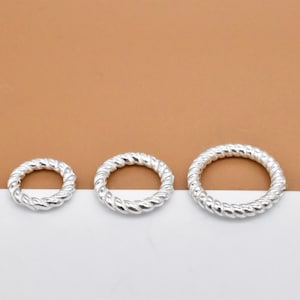 10 Sterling Silver Coiled Closed Jump Rings, 925 Silver Round Jump Rings, Twisted Jump Rings, Ring Bead Spacers, Jewelry Findings