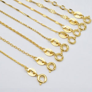 18K Gold Vermeil Style Necklace Chain, 925 Sterling Silver Necklace Chain w/ Heavy 18K Gold Plated, Cable Chain, Bead Chain, Bar Chain
