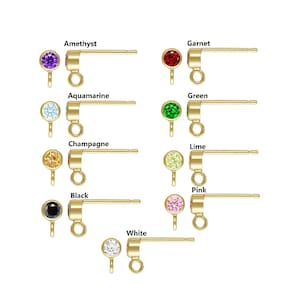 14K Gold Filled CZ Earring Posts with Open Ring, Gold Filled Post Earring w/ Backs, Stud Earring, Zircon Ear Post for Earring Jewelry 3mm